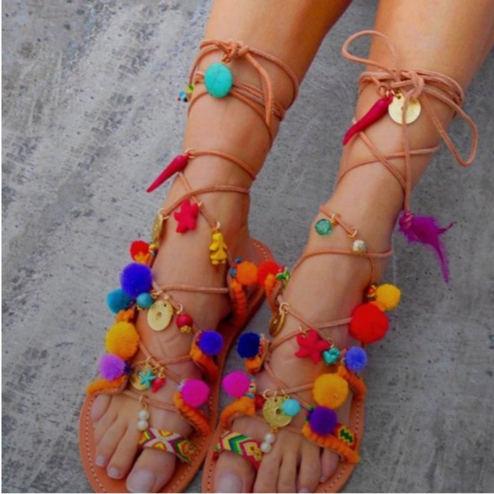 NEW Gladiator Embellished Tie Up Sandals